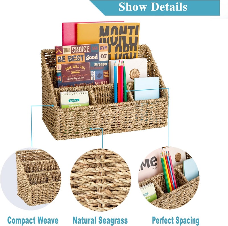 DINGTAI Mail Organizer Countertops, Desk Organizer Bills Organizer, Mail Sorters Organizers, Pencil Holder Magazine File Holder, Desk Organizer and Accessories(Seagrass) - Image 3